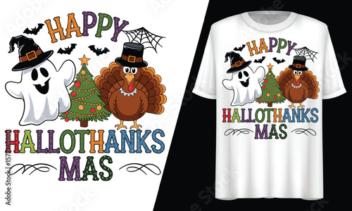 Hallothanksmas Ghost, Turkey, T-Shirt Design.