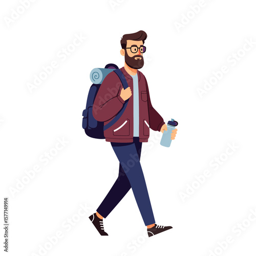 Cartoon illustration of a man walking with a business bag, showcasing modern fashion style | Editable Vector File
 