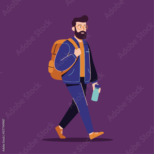 Cartoon illustration of a man walking with a business bag, showcasing modern fashion style 2 | Editable Vector File
 
