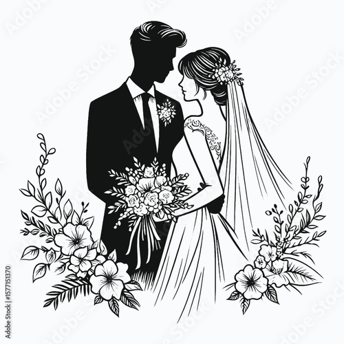bride and groom on wedding background
