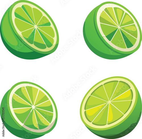 Four lime halves shown from different angles a vibrant illustration of citrus fruit