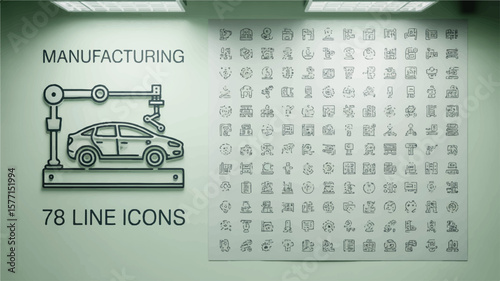 Automotive manufacturing robotic arm car assembly vector