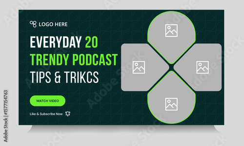Modern podcast video thumbnail banner design, podcast sound video tips and trick cover banner design, fully customizable vector eps 10 file format