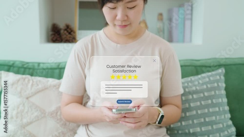 Customer satisfaction concept showing a business on a Mobile receiving excellent 5-star ratings and positive online reviews, illustrating great customer feedback and reputation management.