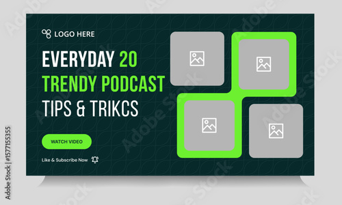 Modern podcast video thumbnail banner design, podcast sound video tips and trick cover banner design, fully customizable vector eps 10 file format