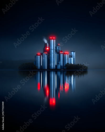 futuristic cityscape with glowing neon buildings, cyberpunk vibe
