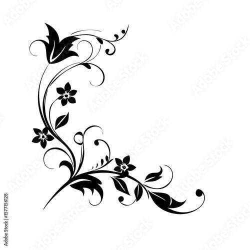 Page corner floral elements wedding decorative ornament elements, hand-drawn, classic vintage victorian style