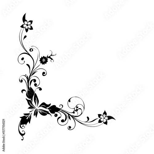 Page corner floral elements wedding decorative ornament elements, hand-drawn, classic vintage victorian style