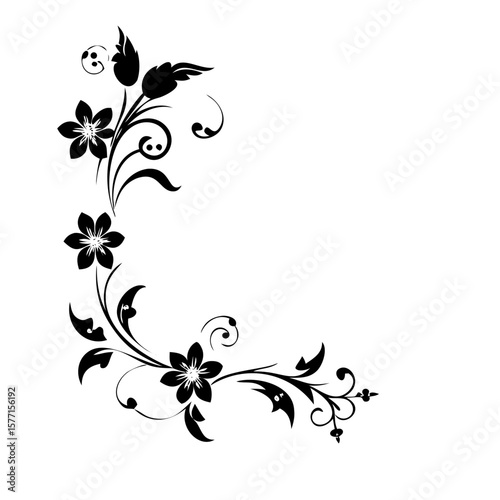 Page corner floral elements wedding decorative ornament elements, hand-drawn, classic vintage victorian style