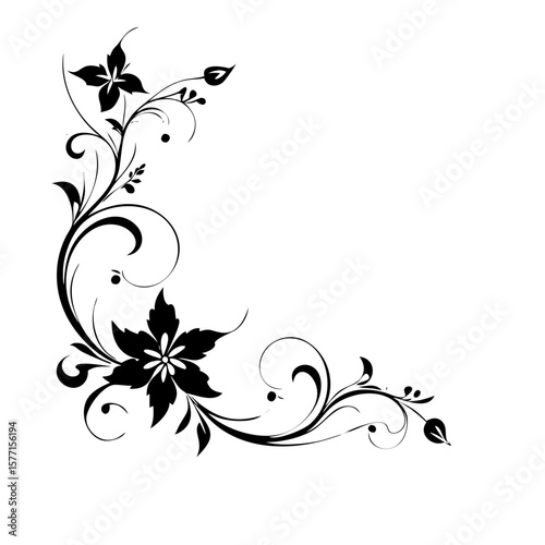 Page corner floral elements wedding decorative ornament elements, hand-drawn, classic vintage victorian style