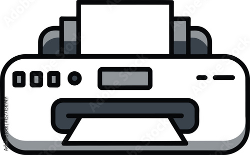 Modern Color Printer Icon with Paper Sheet in Flat Design Style