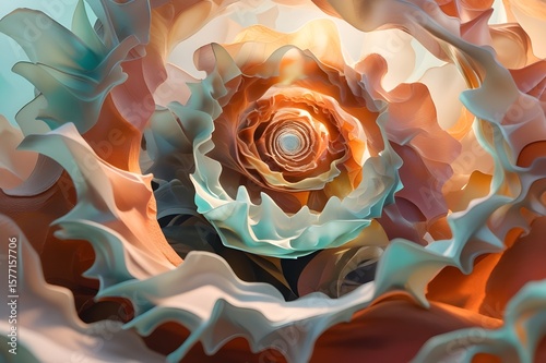 Abstract Spiral Floral Pattern with Pastel Texture and Light Glow