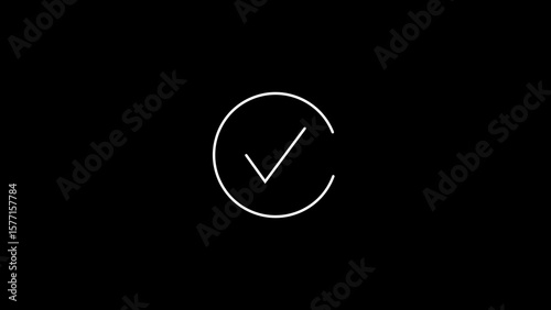 Minimalist checkmark icon within a circle affirming completeness and approval on black background