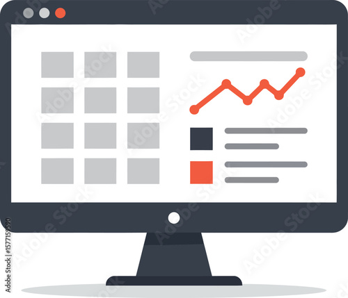 Computer monitor displaying a business dashboard with graphs and data.