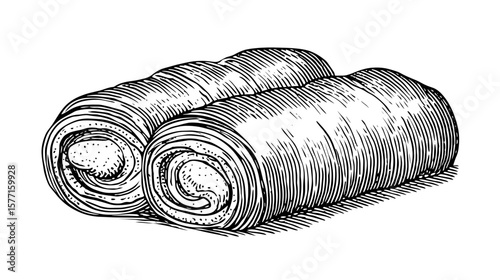 Rolled puff pastry with filling, isolated on transparent background