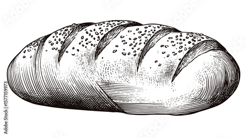 Multigrain bread loaf with visible seeds in top view, isolated on transparent background