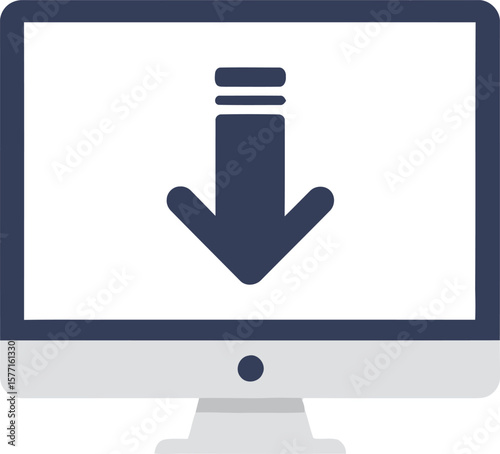 Computer screen displaying a downward arrow icon, symbolizing download or data transfer.
