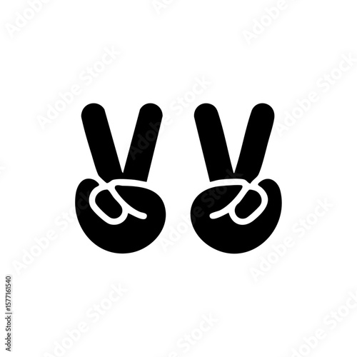 Minimalist symbol of two hands showing peace signs, representing harmony, nonviolence, and a message of unity.

