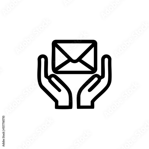 A minimalist black envelope icon held by two hands, symbolizing trust, communication, and protected messaging.
