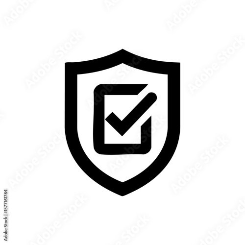 Shield with a checkmark inside a box, representing verified security, protection, and legal compliance.
