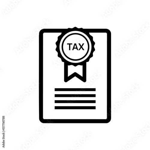 Minimalist vector of a certified tax document with a bold round stamp, symbolizing official financial compliance and revenue documentation.