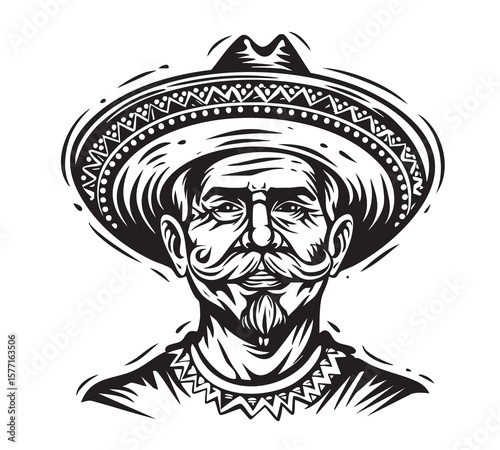 traditional Mexican man with hat illustration