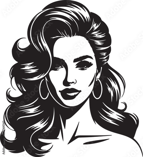 woman with long hair, Monochrome (Red Accent) Portrait of a Woman with Curly Hair