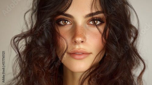 A captivating portrait of a beautiful woman with alluring eyes and radiant complexion