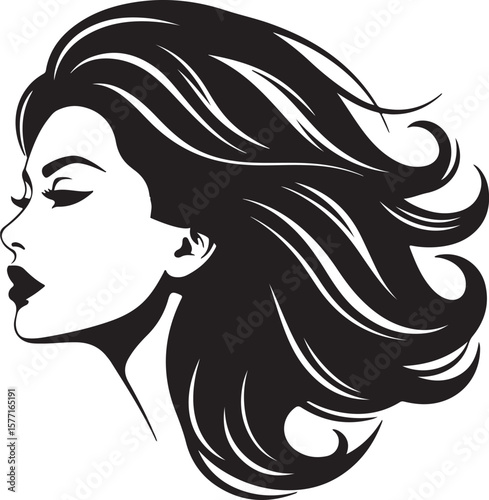 woman with long hair Modern Graphic Design of a Woman with Bold Curly Hair
