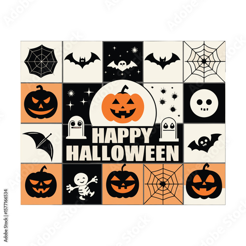 Happy halloween spooky face pumpkin silhouette black vector