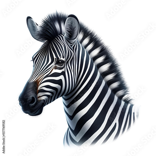 zebra close up face isolated on a white transparent background 