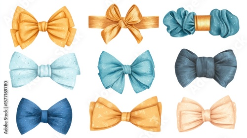 Elegant Collection of Watercolor Bows and Hair Accessories for Decorative Projects