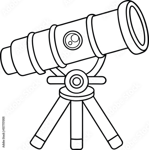 Tripod telescope outlined in simple astronomy theme Vector illustration