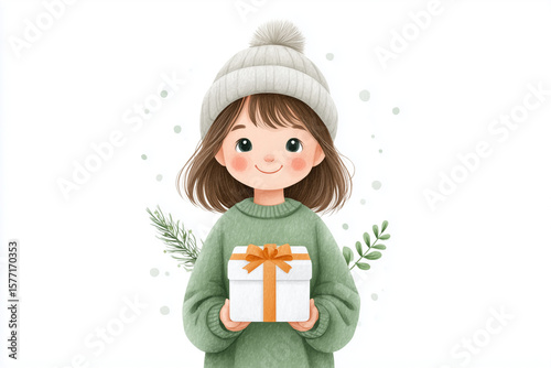 A girl is holding a white box