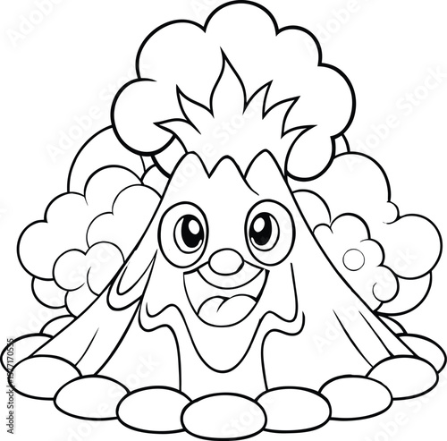 Active volcano eruption with cartoon lava and thick smoke Vector illustration