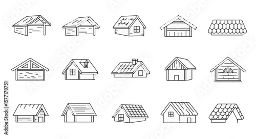 Different house models in line drawing style for architectural and construction use