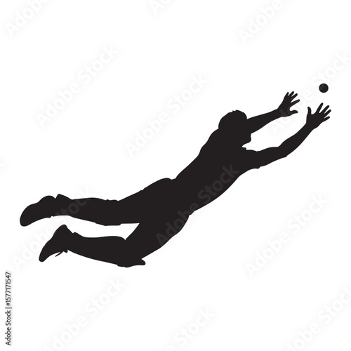 Cricket Fielder Diving Catch Silhouette