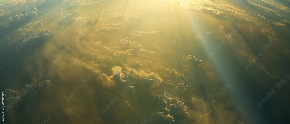 Obraz premium Smog particles in sunlight smoke mist illuminated show pollution weather or cloud and sky panoramic.