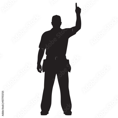 Umpire Signaling Out in Cricket Silhouette. Silhouette of a young man.