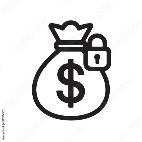 A black line icon shows locked money bag with a dollar sign icon