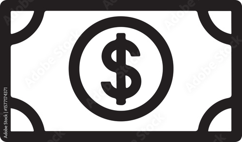 One black dollar bill currency with a rounded corner is on transparent background