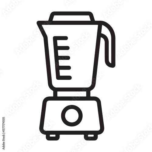 Simple line art drawing shows a blender with measurement marks on white backdrop