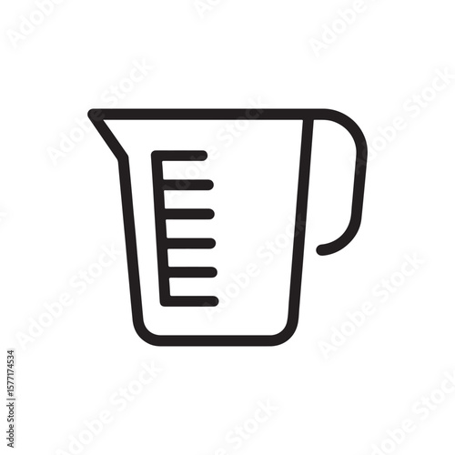 Simple outlined measuring cup displaying volume markers with transparent background is suitable for cooking