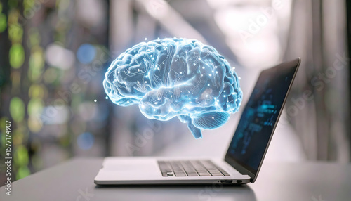 Digital brain connection symbolizes advanced artificial intelligence and human thought