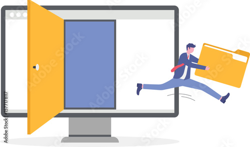 Computer hacker, cyber security, online ransomware or malware to steal personal data from computer
