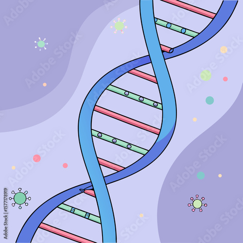 Colorful Cartoon DNA Double Helix Illustration