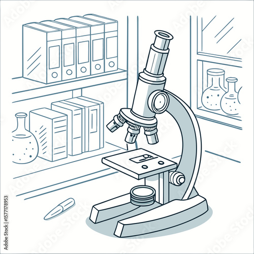 Simple Cartoon Illustration of a Laboratory Microscope