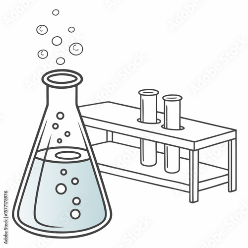 Cartoon Test Tube with Bubbling Liquid Illustration
