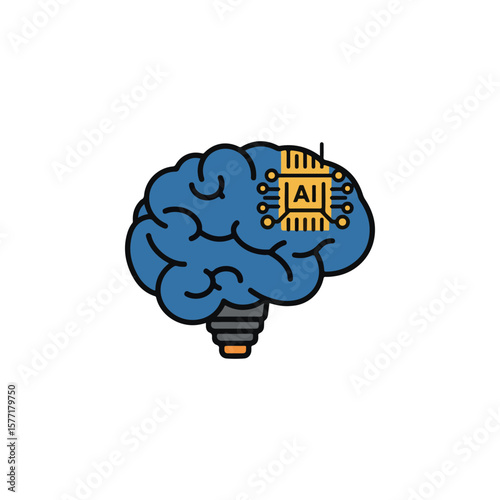 ai brain implant icon, brain chip implant flat Vector illustration
