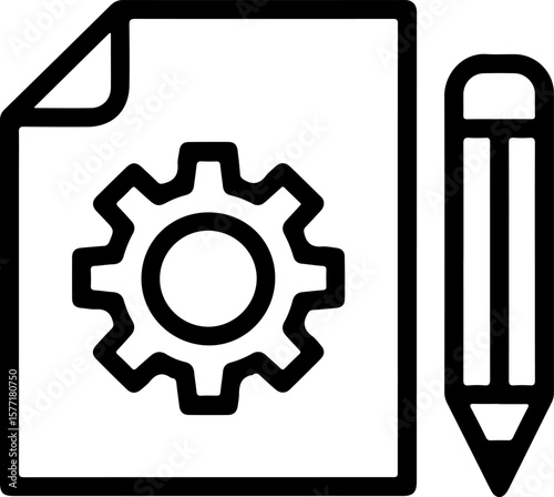 Document with gear and pencil icon representing project planning and development